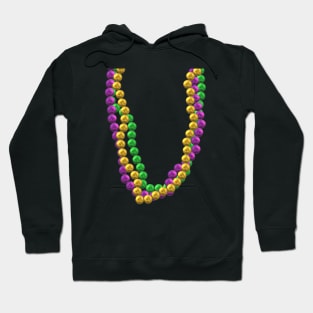 Mardi Gras Bead Necklaces in Purple, Green and Gold (Black Background) Hoodie